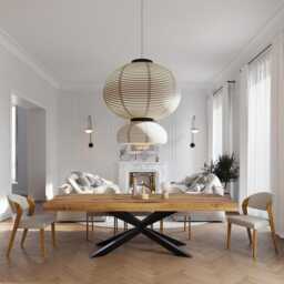Grantham Spider Dining Table Rustic Solid Wood Industrial Straight Edge Steel Base - thumbnail 2