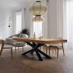 Grantham Spider Dining Table Rustic Solid Wood Industrial Straight Edge Steel Base - thumbnail 1