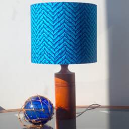 Matico Geometric, Blue & Turquoise, Indian Printed Fabric, Retro Style Drum Lampshade, Contemporary Print - thumbnail 3