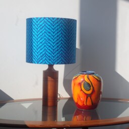 Matico Geometric, Blue & Turquoise, Indian Printed Fabric, Retro Style Drum Lampshade, Contemporary Print - thumbnail 4