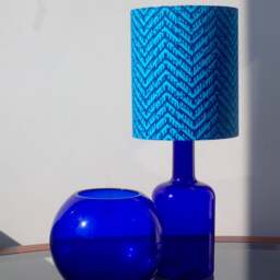 Matico Geometric, Blue & Turquoise, Indian Printed Fabric, Retro Style Drum Lampshade, Contemporary Print - thumbnail 2