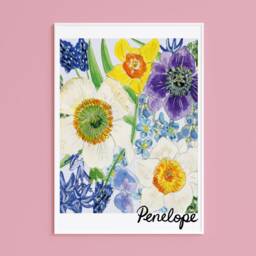 Personalised Kids Blue Floral Print, Girls Nursery Personalised Girls Name Print - thumbnail 2