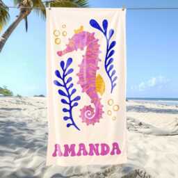 Marine Animal Personalized Beach Towel, Custom Name Towel For Baby/Kids, Preppy Girls Pool Kids Xmas Gift, Party Essentials - thumbnail 3