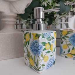 Lovely Blue Hydrangea & Lemon Decoupaged Ceramic Soap Dispenser.hand Decorated - thumbnail 2