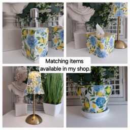 Lovely Blue Hydrangea & Lemon Decoupaged Ceramic Soap Dispenser.hand Decorated - thumbnail 3