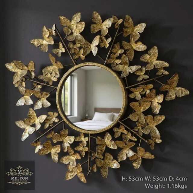Beautiful Ornate Butterfly Mirror Wall Mounted Shabby Rustic Golden Chic - image 1
