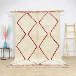 Hand Tufted Moroccan Ivory & Red Berber Rug, Handwoven Wool Shag Boho Nursery Large 9x12 Area Rug - thumbnail 1