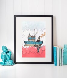Steampunk Coastal Ship Print Comic Book Style Wall Art - thumbnail 1