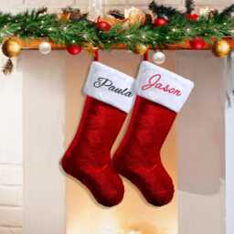 2024 Red Plush Christmas Stocking, Personalized Velvet Stockings, Personalized Xmas Stocking With Name, Family - thumbnail 3