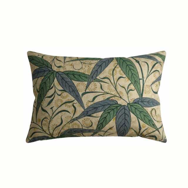 William Morris Bamboo Cushion Beige Green Leaf Print Pillow Cover 12x20 - image 1