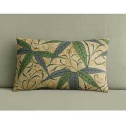 William Morris Bamboo Cushion Beige Green Leaf Print Pillow Cover 12x20 - thumbnail 3