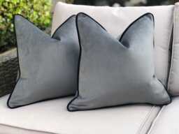 Slate Grey Velvet Cushion Cover - Custom Throw Pillow - thumbnail 1