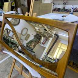 Wooden Wall Mirror Asymmetric Rectangular Organic Frame Living Room Decor Handmade - thumbnail 3