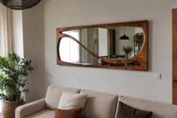 Wooden Wall Mirror Asymmetric Rectangular Organic Frame Living Room Decor Handmade - thumbnail 1