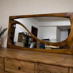 Wooden Wall Mirror Asymmetric Rectangular Organic Frame Living Room Decor Handmade - thumbnail 2