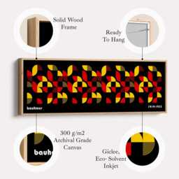 Black Bauhaus Geometric Wall Art Horizontal Retro Canvas Print in Red & Yellow For Bedroom Office Or Hallway Long Decor - thumbnail 2