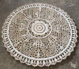Large White Round Queen Headboard, Queen Headboard, Boho Headboard, Mandala Wood Wall Art Hanging Panels, Teak Panel 60