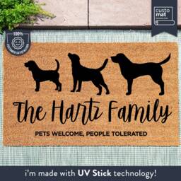 Customizable Family Name - Pet Dog & Cat Breeds Pets Welcome, People Tolerated Personalized Custom Coconut Coir Doormat - thumbnail 1