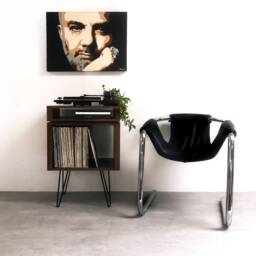"Walnut Record Player Stand, Premium Solid Wood Vinyl Storage On Mid Century Hairpin Legs ""Stack Stand" - thumbnail 2