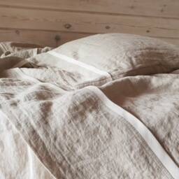 Natural Flax Linen Sheet Set With Off-Off-White Trim Includes Fitted & Pillowcases - thumbnail 3