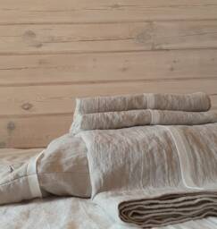 Natural Flax Linen Sheet Set With Off-Off-White Trim Includes Fitted & Pillowcases