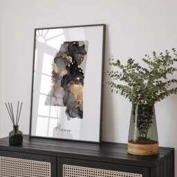 Mississippi Map Black & Gold Wall Art Print Us State - Usa United States Of America - thumbnail 1