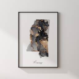 Mississippi Map Black & Gold Wall Art Print Us State - Usa United States Of America - thumbnail 3