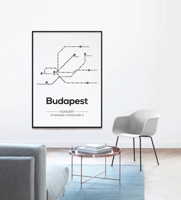 Budapest Subway Map, Travel Print, Minimalistic Poster, Scandinavian Poster - Home Decoration Wall Art Mdrn Home - image 1