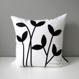 "Decorative Black & White Pillow Cover, Modern Silk Sprouts & Leaves Cushion Cover 16""x16"