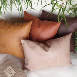 Dark Brown Faux Leather Pillow Cover Zen Scandinavian Decor - thumbnail 3