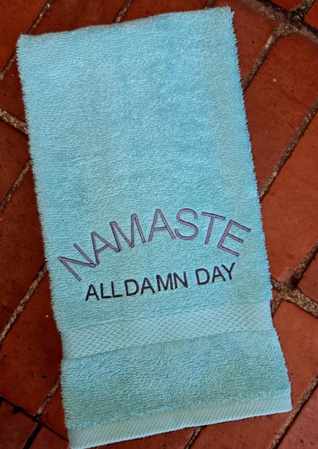 Namaste All Day Gym Towel Yogi Gift, Embroidered Sweat Towel - 16x26 - image 1