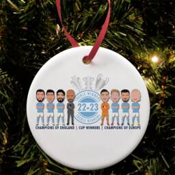 City Treble Winners 2023 Christmas Tree Decoration Bauble Ceramic Man Manchester - thumbnail 1