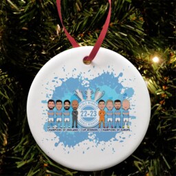 City Treble Winners 2023 Christmas Tree Decoration Bauble Ceramic Man Manchester - thumbnail 3