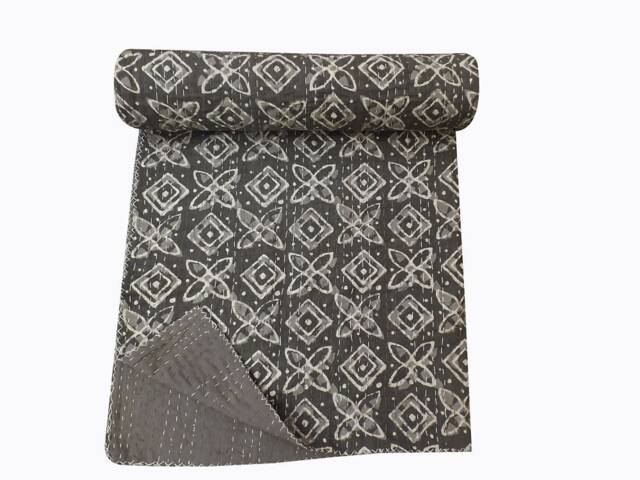 Handmade Kantha Quilt Bohemian Queen Size Bedspread - image 1