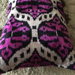 Handwoven Ikat Velvet Lumbar Pillow Purple & White Silk Cushion - thumbnail 3