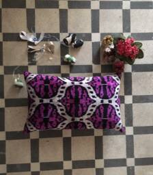 Handwoven Ikat Velvet Lumbar Pillow Purple & White Silk Cushion - thumbnail 1