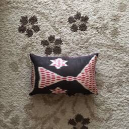 Handwoven Ikat Velvet Lumbar Pillow Purple & White Silk Cushion - thumbnail 4