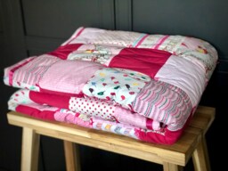 Handmade Traditional Patchwork Girls Hot Pink Fairy Swan Single Bed Quilt Playmat Newborn Nursery Blanket Birth Christening Gift - thumbnail 1