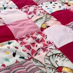 Handmade Traditional Patchwork Girls Hot Pink Fairy Swan Single Bed Quilt Playmat Newborn Nursery Blanket Birth Christening Gift - thumbnail 3