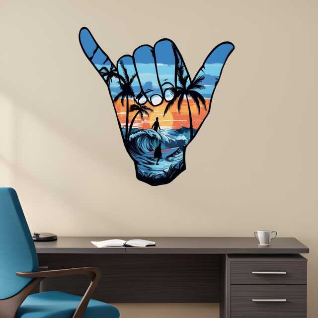 Shaka Sign Surfing Hawaii Tropical Wall Sticker Decal Mural Poster Self-Adhesive Removable Room, Home, Office Decor 1308 - image 1