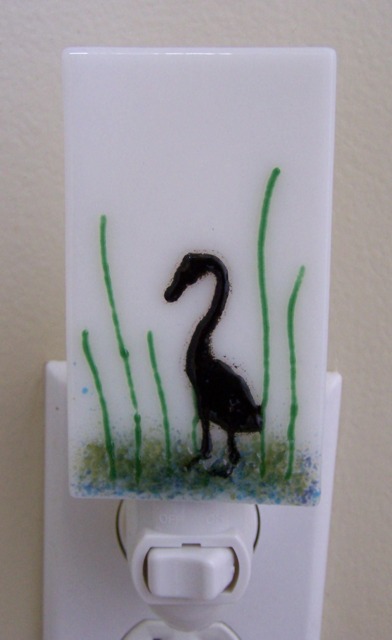 Fused Glass Night Light Heron On White - image 1