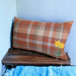 Embroidered Cushions With Welsh Motifs, Lady, Miners Lamp, Daffodils, Puffin - thumbnail 3