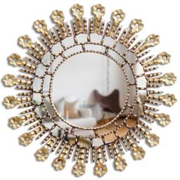 Peruvian Blooming Rose Mirror 60 cm Handmade Wall Decor - Carved Wood Round Floral Statement For Living Room Bathroom