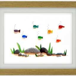 Sea Glass Art - Rainbow Fish Seaglass Picture Framed Handmade Gift Wall Decor - thumbnail 3