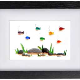 Sea Glass Art - Rainbow Fish Seaglass Picture Framed Handmade Gift Wall Decor - thumbnail 2