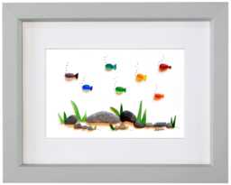 Sea Glass Art - Rainbow Fish Seaglass Picture Framed Handmade Gift Wall Decor - thumbnail 1