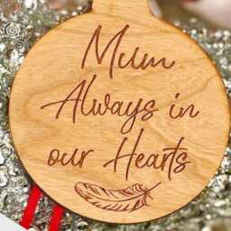 Personalised Cherry Wood Remembrance Loved One Memorial Feather Christmas Tree Decoration Bauble Keepsake Gift - thumbnail 2