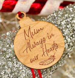 Personalised Cherry Wood Remembrance Loved One Memorial Feather Christmas Tree Decoration Bauble Keepsake Gift