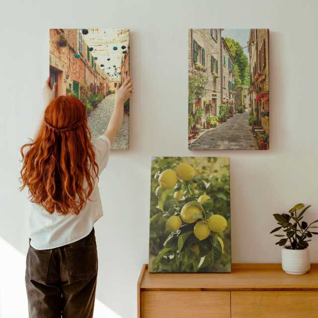 Canvas Art Set Of 3 - Charming Streets With Flowers & Lemons, Yellow Picture Print, Landscapes Wall Decor - image 1