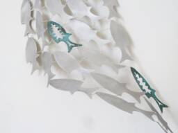 Metal Fish Wall Sculpture, Shoal & Algae, Copper Aluminum Art - thumbnail 1